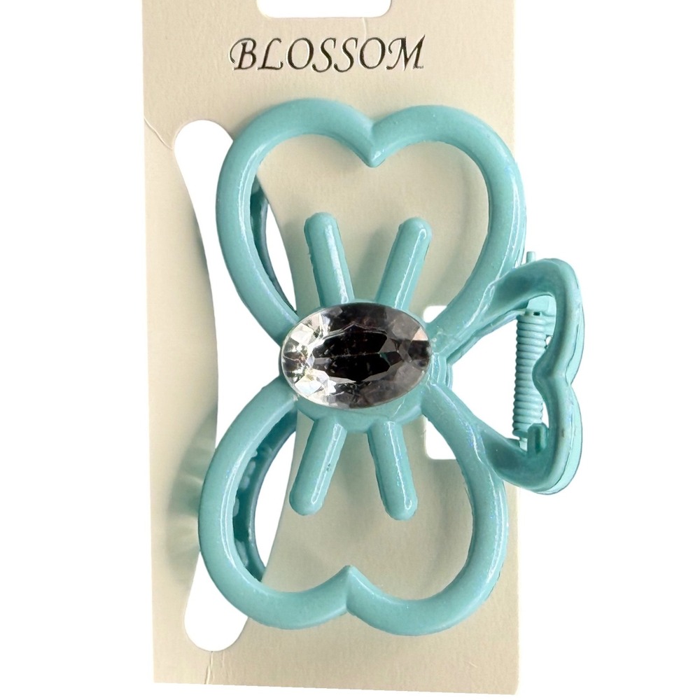 Blossom Teal Heart‎ Butterfly Claw Clip Rhinestone Accent Hair Accessory